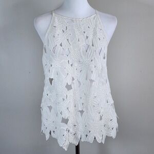Haute Society Floral Lace Halter Top Womens Medium White Sleeveless Boho Fairy